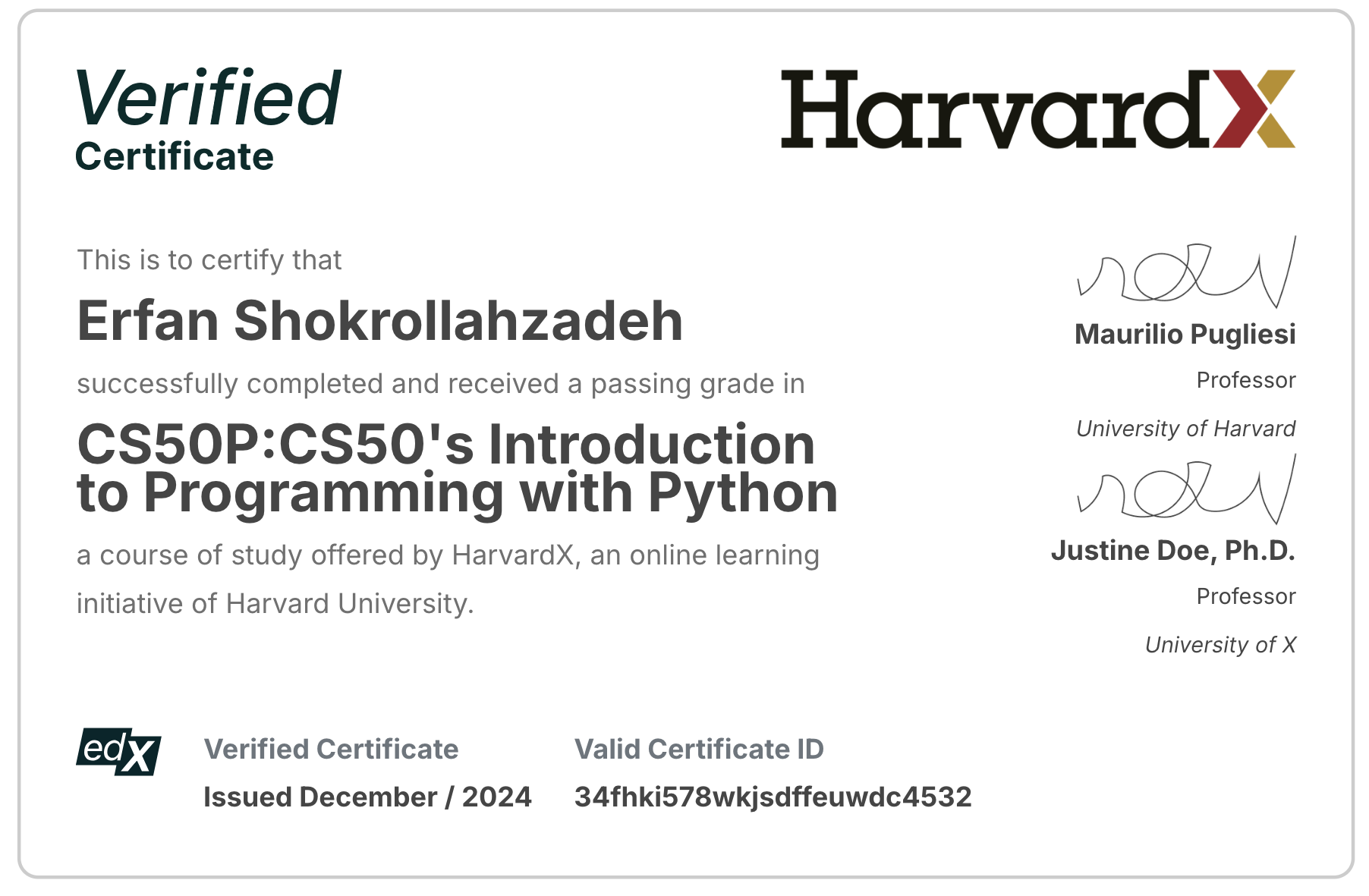 Certificate of Introduction to Programming with Python
